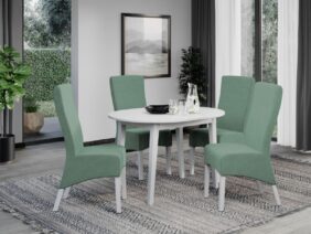 Étkezőgarnitúra Asztal Rosa fehér + 4 Székek Paris Castel 34