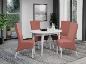 Étkezőgarnitúra Asztal Rosa fehér + 4 Székek Paris Castel 55